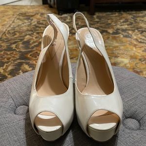 Guess white open toe stilettos